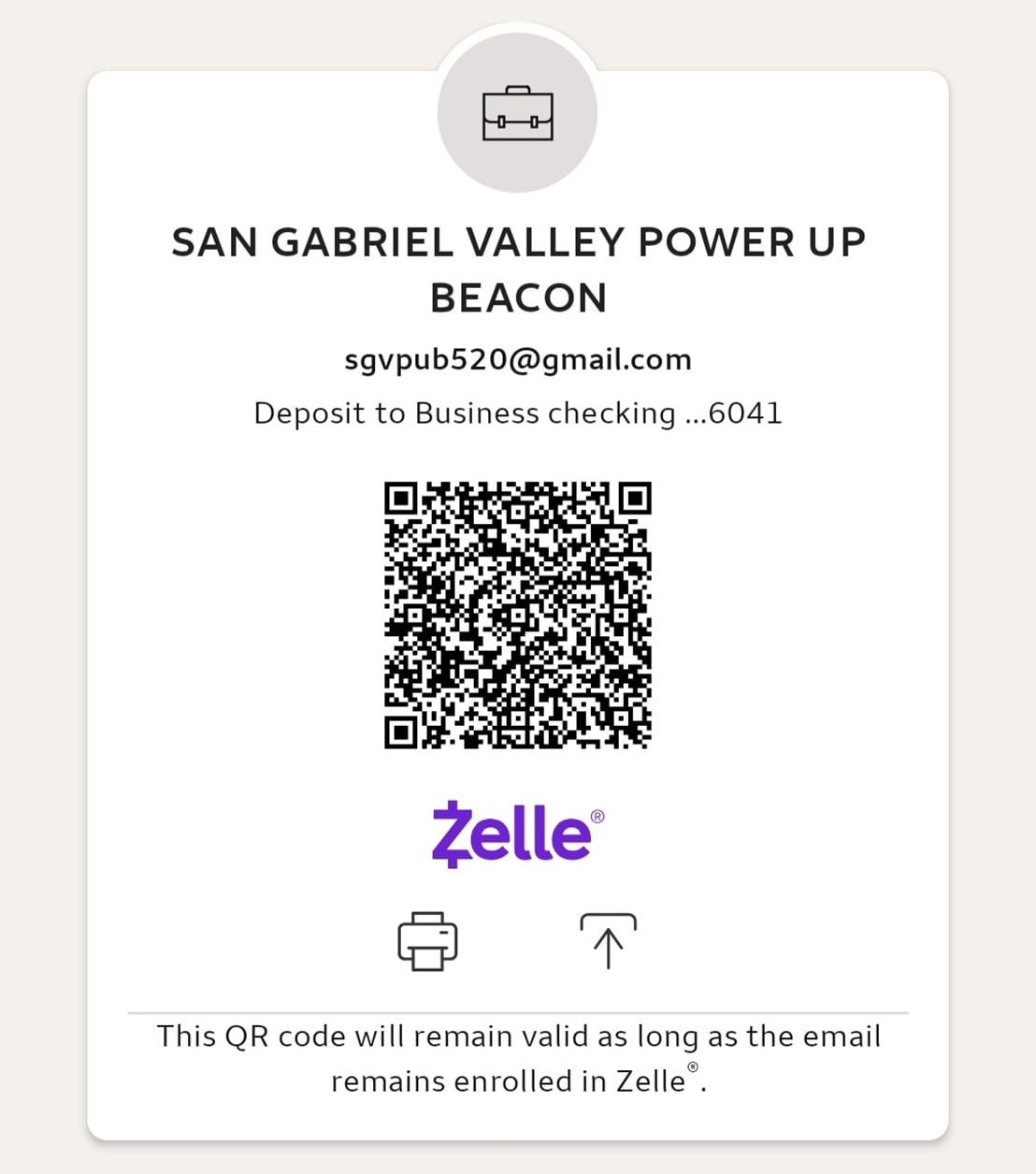 Zelle QR Code for donations